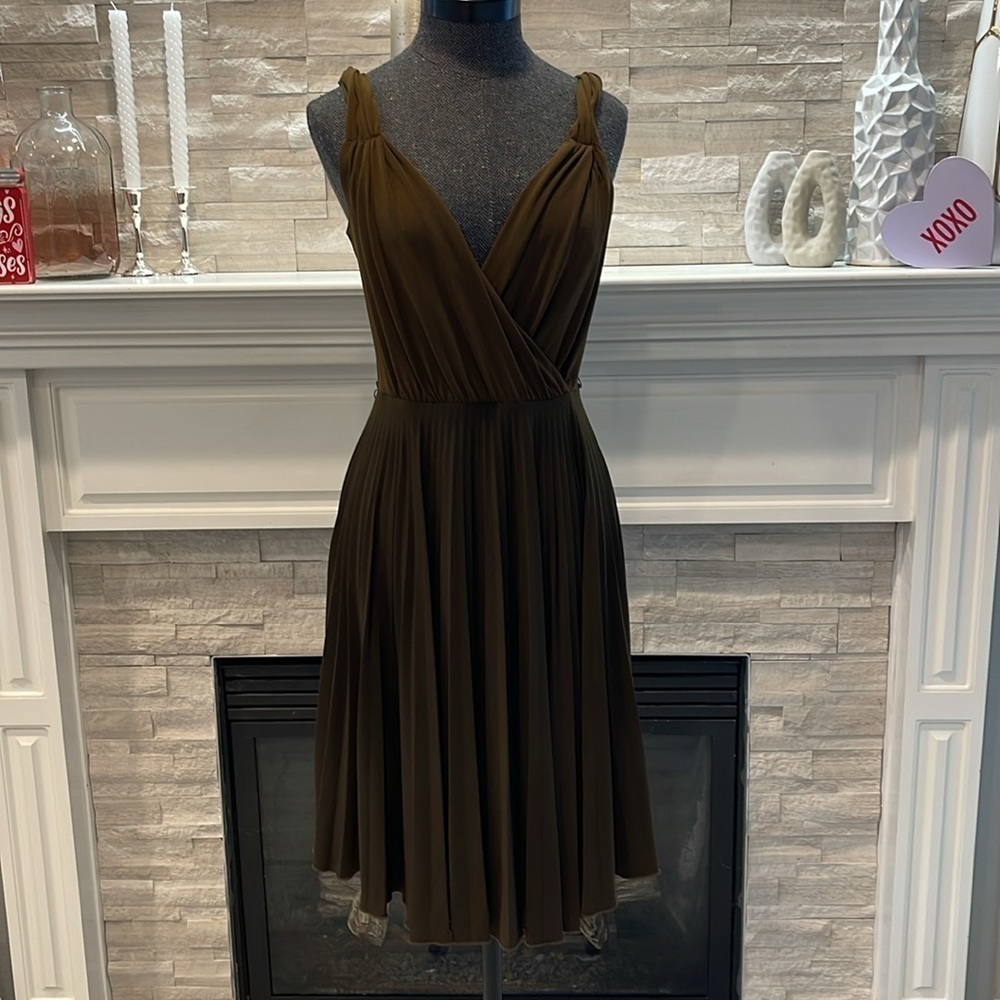 Max and Cleo Brown Pleated Midi Dress Size XS
